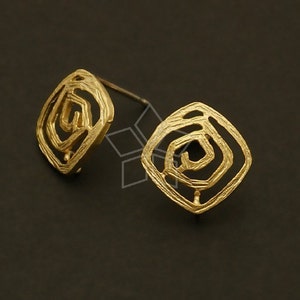 SI-372-MG / 2 Pcs - Maze Abstract Ear Posts, Spiderweb Earring Findings, Matte Gold Plated, 925 Sterling Silver Post / 12x12mm