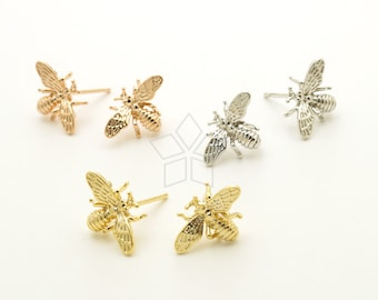 SI-1142-OP / 2 Pcs - Bee Ear Posts, Honeybee Stud Earrings, Bumble Bee Ear Studs, Insect Jewelry, Choose Color! / 14 x 9.4mm
