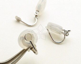 EA-275-OR / 6 Stück - Einfache nicht durchbohrte Ohrclips mit flacher Auflage und Silikongummipads, versilbertes Messing / 13 mm