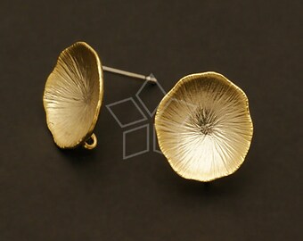 SI-470-MG / 2 Pcs - Round Plate Earrings, Mushroom Ear Posts, Matte Gold Plated, 925 Sterling Silver Post / 11x13mm