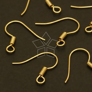 EA-X04-GD / 40 Pcs - Basic French Ear Hooks, Earrings Findings, Hook ear wires, Gold Plated over Brass / 16mm