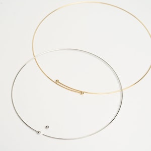 BR-047-OP / 1 Pcs - 0.9mm Thickness Memory Wire Choker Necklaces with End Balls Finished, Rhodium or Gold Plated 19 Gauge Wire