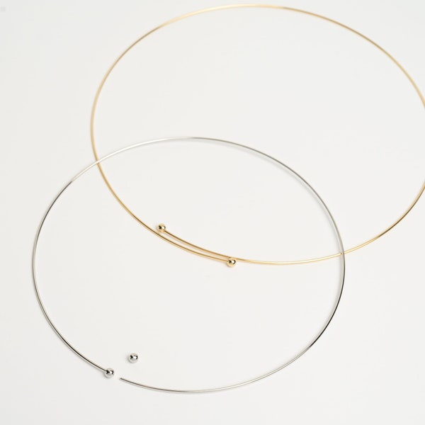 BR-047-OP / 1 Pcs - 0.9mm Thickness Memory Wire Choker Necklaces with End Balls Finished, Rhodium or Gold Plated 19 Gauge Wire