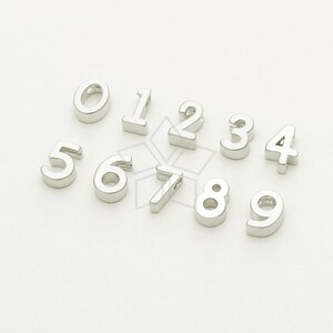 IN-161-MS / 2 Pcs - Numeric Tiny Pendant, Number 0-9 Zero to Nine, Matte Silver Plated over Brass, Choose Number / 5x7mm