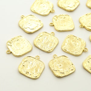 PD-3334-GD / 1 Pcs - Constellation Pendant, Greek Mythology Gold Square Charm Pendant, Gold Plated over Brass / 16mm x 19mm