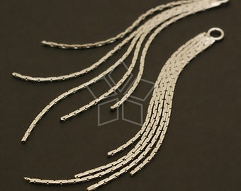 AC-052-OR / 2 Pcs - Chain Tassel Pendant, 5 Lines Chains Long Pendant, Silver Plated over Brass / 5mm x 75mm
