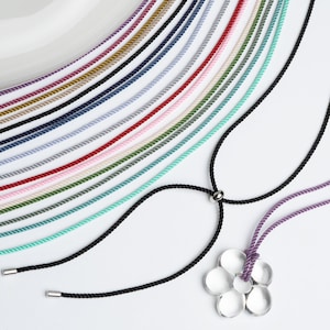 WR67 / 1 pcs - Adjustable Length Color Braided Silky Rope Cord Necklace with Rhodium Silver Clasp and End Caps Ready to Wear