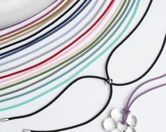 WR67 / 1 Pc - Adjustable Length Color Braided Silky Rope Cord Necklace with Rhodium Silver Clasp and End Caps Ready to Wear