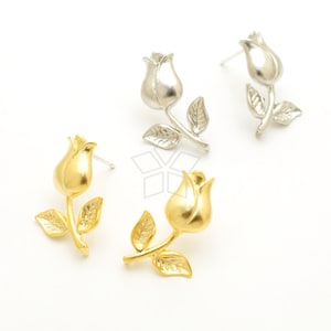 SI-799-OP / 2 Pcs - Tulip Flower Stud Earrings, Tulip Jewelry Hypoallergenic Ear Posts, 925 Sterling Silver Post, Choose Color / 13x20mm
