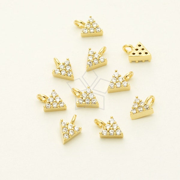 PD-1357-GD / 2 Pcs - Mini CZ Triangle Pendant, Tiny Arrow Charm, Gold Plated over Brass / 5mm x 7mm