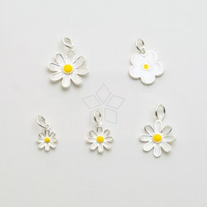 SV-259-SS / 1 Pcs - Sterling Silver Little Daisy Flower Charm, Five Styles SV925 Enamel Enamel Flower Charm for Jewelry Making Supplies