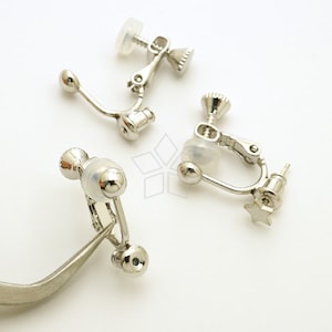 EA-314-OR / 4 Pcs - Screwback Clip on Earrings, Convert Ear Studs into Ear Clips for Non-Pierced Ears, Horizontal, Rhodium Silver / 16.5mm
