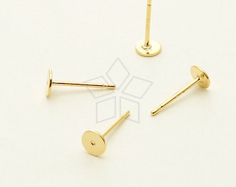 SI-626-GD / 10 Pcs - 4mm Flat Pad Earring Posts, 16K Gold Plated over Brass Flat Pad with 925 Sterling Silver Post / 4mm