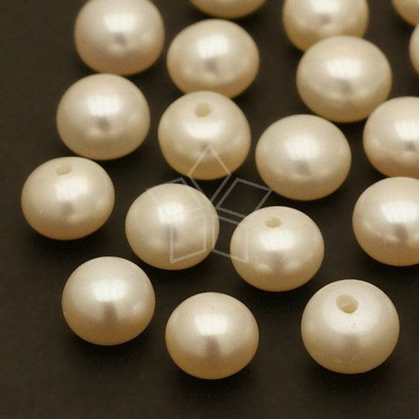 PL-F03-FP / 6 Pcs - (Cream White) Fresh Water Pearl, Half-drilled Button Pearl Earring Findings / 6mm