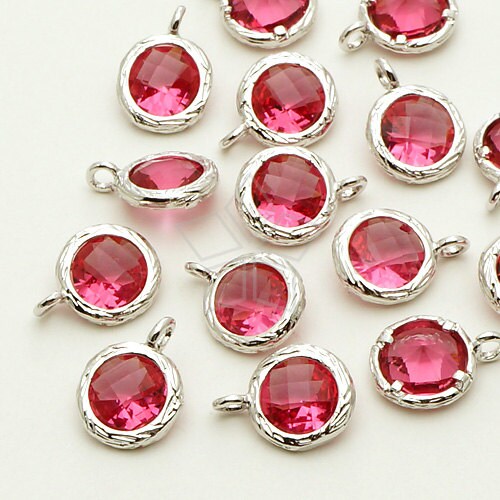 PD-726-OR / 2 Pcs - Cute Glass Stone Round Pendant, Ruby Glass