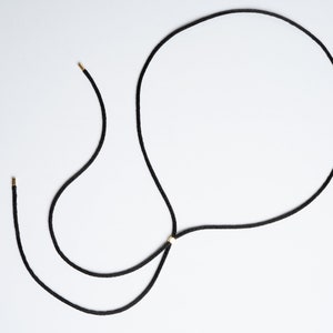 WR66 / 1 Pcs - Black Smooth Soft Silk Satin Cord Necklace with Metal Bead Slider, Adjustable Length Necklace Findings / 2.2mm Thickess