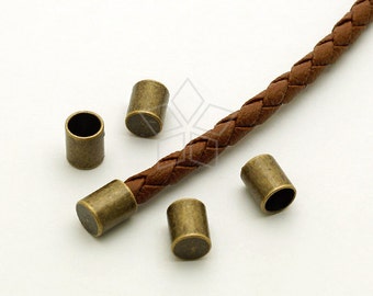 FE-033-AB / 10 Pcs - Cord End Caps (without Loop) for 4mm Leather Cord, Antique Bronze Plated over Brass / 4.2mm inside diameter