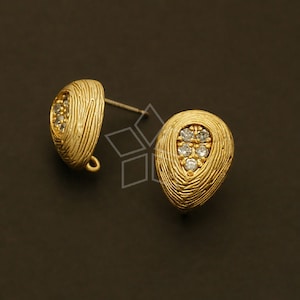 SI-203-MG / 2 Pcs - Jewel Mask Earrings, Matte Gold Plated over Brass, with 925 Sterling Silver Post / 10mm x 14mm