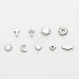 SG116 / 2 pcs - Stainless Steel Minimalist Very Tiny Stud Earrings, Cross Flower Star Crescent Geometric Design Surgical Steel Ear Posts