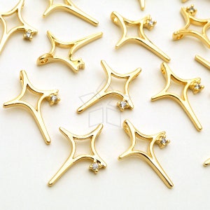 PD-2447-GD / 2 Pcs - Twinkle Wish Star Pendant, North Star Polaris Pendant for Necklace, Gold Plated over Brass / 11mm x 15mm