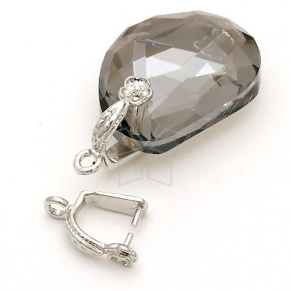 PS-025-OR / 10 Pcs - Flower Pinch Bail, Silver Plated over Brass / 10mm