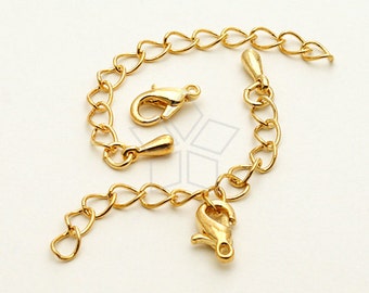 SL-016-GD / 10 set - Extender Chains with a Lobster Clasp for Chain Necklace, 16K Gold Plated / 50mm