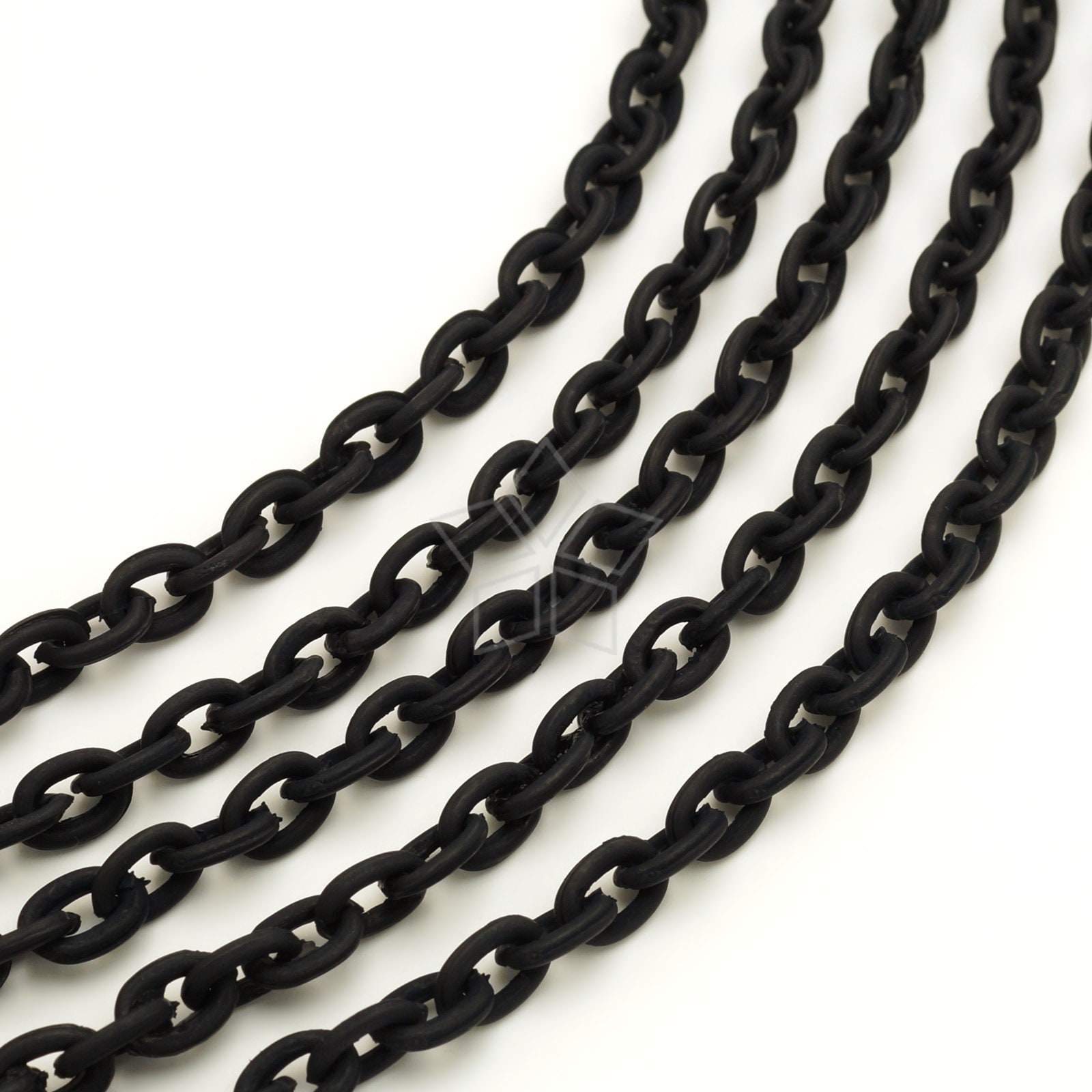 AR-167-BL / 1m - Matte Black Acrylic Chain, 5.6 x 8mm Small Oval Link Plastic Chain for Face Mask Lanyard and Eyewear Neck Cords