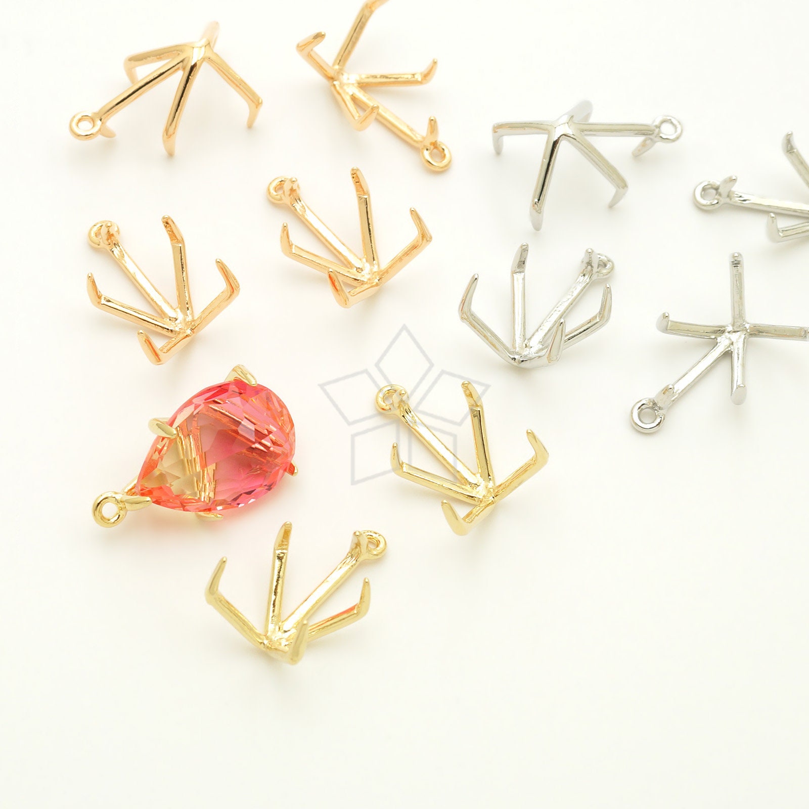 CP-076-OP / 1 Pcs - Claws Prong Settings for 14x10mm Pear Drop Swarovski 4320 Crystal Fancy Stones, DIY Jewelry Findings, Choose Color!