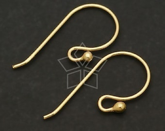 SI-114-GD / 2 Pcs - Gold Vermeil over 925 Sterling Silver Earring Hooks, Ball Point Hook Ear Wires, Hook Earrings Findings / 18x13mm