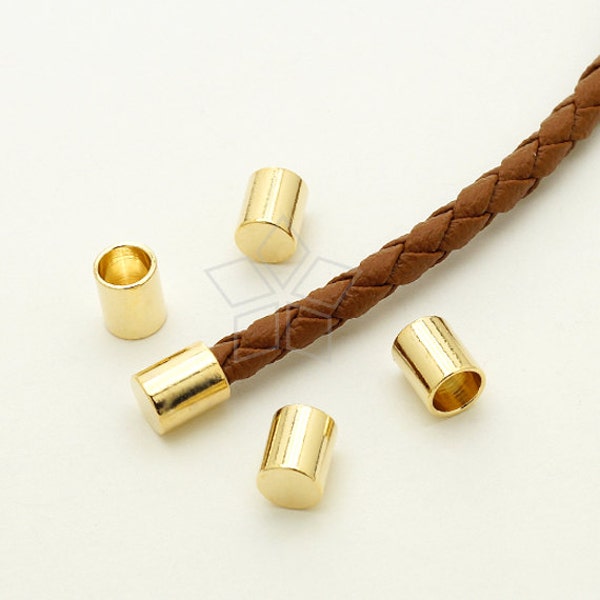 FE-032-GD / 10 Pcs - Cord End Caps (without Loop) for 4mm Leather, Cord Terminators, 16K Gold Plated over Brass / 4.2mm inside diameter
