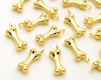 PD-2648-GD / 2 Pcs - Tiny Dog Bone Charms, Dog Pendant, Pet Animal Charm Pendant, Gold Plated over Brass / 5mm x 1.50mm