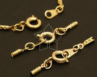 CS-028-GD / 10 Sets - Spring Ring Clasp with Crimp Cord Ends for String Necklace, Gold Plated over Brass for 1 - 1.5mm Cord Strand