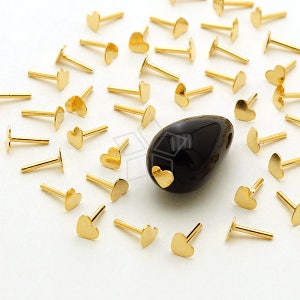 ME-291-GD / 4 Pcs - Tiny Heart Bead Hole Cover for Half Drilled Bead Making, Thin Heart Peg Stopper, Gold Plated over Brass / 3mm
