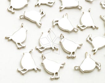 PD-2530-MS / 2 Pcs - Cute Baby Bird Charms, Tiny Bird Pendant, Tiny Chick Pendant, Matte Silver Plated over Brass / 9mm x 12mm