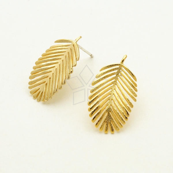 SI-931-MG / 2 Pcs - Banana Leaf Earring Findings, Tropical Leaf Ear Posts, Matte Gold Plated, 925 Sterling Silver Post / 10mm x 20mm