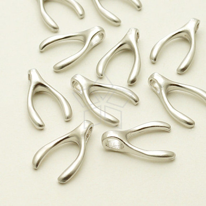 Matte Silver Plated over Pewter 9mm x 15mm PD-1091-MS 4 Pcs Mini Simple Wishbone Pendant