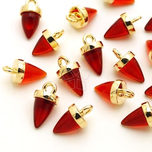 PD-3044-GD / 2 Pcs - Tiny Cone Pendulum Pendant, Red Agate Gemstone with 16k Gold Plated Brass Cap Bail / 7mm x 13mm