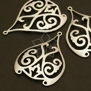 AC-347-MS / 2 Pcs - Gourd Bottle Connector, Arabesque Style Pendant, Matte Silver Plated over Brass / 25mm x 34mm