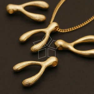 PD-479-MG / 2 Pcs - Wishbone Pendant, Fortune Jewelry Making, DiY Necklace Findings, Matte Gold Plated over Brass / 11mm x 17mm