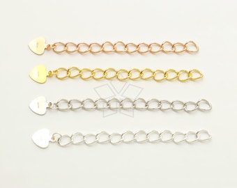 SV-448-OP / 1 Pc - 925 Sterling Silver Extender Chain with Heart Charm, 4.5cm Length Extender for Necklaces, Bracelets and Anklets