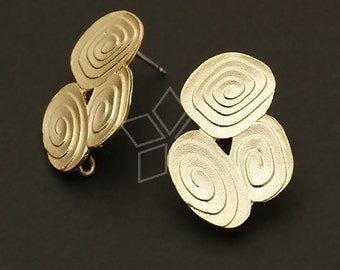 SI-232-MG / 2 Pcs - Tri-Eddy Flower Earring Findings, Matte Gold Plated over Brass, 925 Sterling Silver Post / 16mm x 23mm