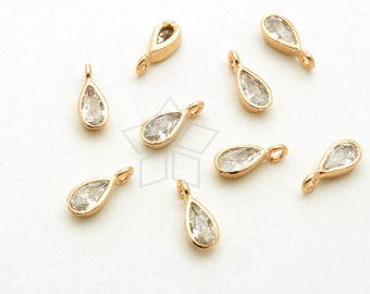 SV-180-RG / 2 stuks - Mini CZ Drop Charms (Kristal), Tiny Gemstone Drop Hanger, Rose Gold Plated 925 Sterling Silver Frame / 2.8mm x 6.8mm