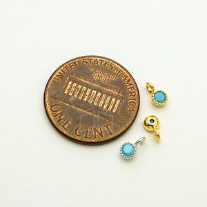 PD-1691-GD / 4 Pcs Very Tiny Birthstone Charms, December Birthstone, Turquoise Pendant, Gold Plated over Brass / 3.2mm x 5mm image 2