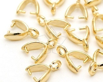 PS-031-GD / 10 Pcs - Medium C-type Pinch Bail, Ice Pick Jewelry Making Findings, Gold Plated over Brass / 8.6mm