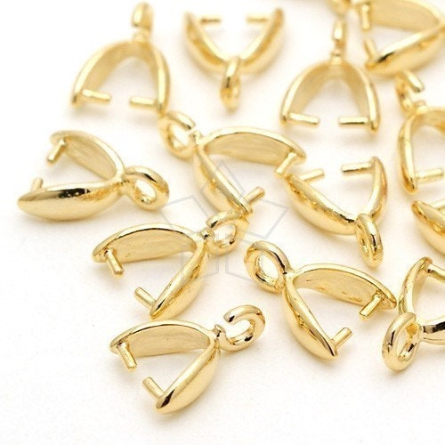 15x4mm Gold Plated Brass Swinging 2-Part Pinch Bails For Pendants