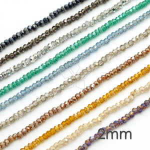 CRT15 / 1 Strand - 2mm Faceted Crystal Rondelle Beads, Small Satin AB Color Crystal Gemstone Beads, Choose Color / 2mm