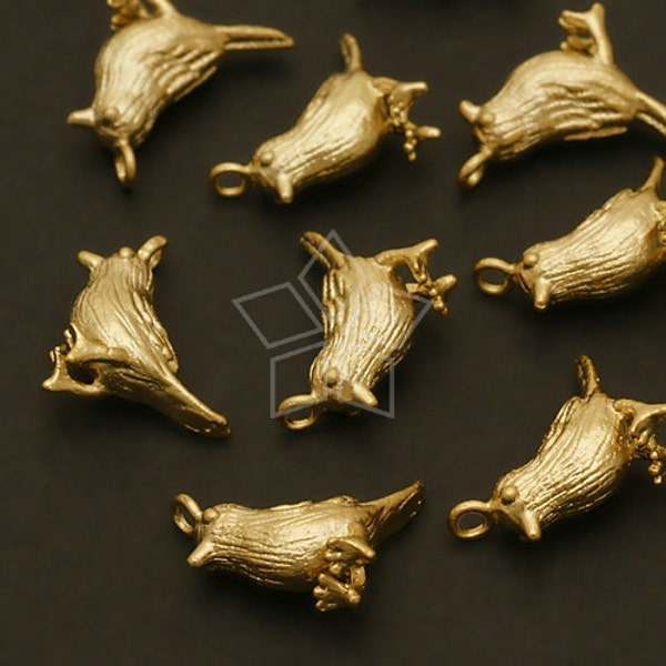 PD-494-MG / 2 Pcs - Chubby Sparrow Charms, Tiny Bird Pendant, Matte Gold Plated over Brass / 13mm x 13mm