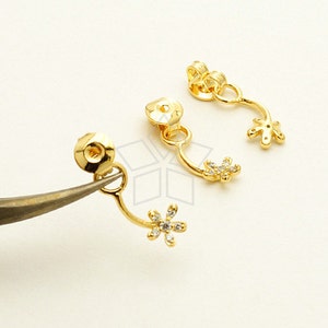 EA-137-GD / 2 Pcs - Ear Jackets (Mini CZ Flower), for Ear Cuffs and Front Back Earrings, 16K Gold Plated over Brass / 15mm