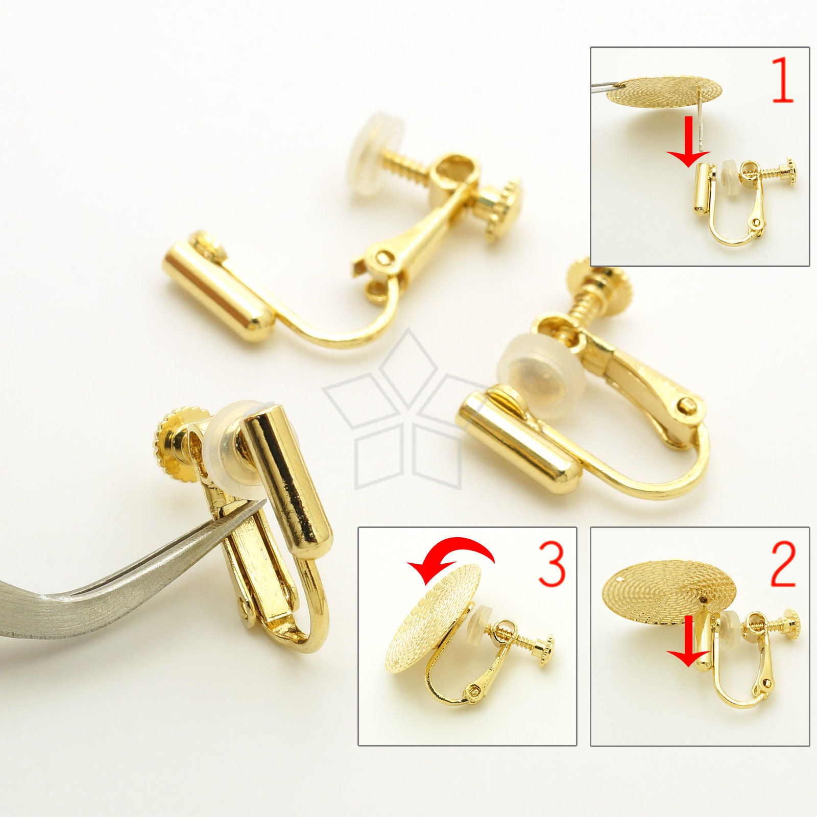 Earring Converters, Pierced to Clip on Earrings, Bridal Clip on Earrings, Earrings Adaptors, Gold, Rose Gold or Silver