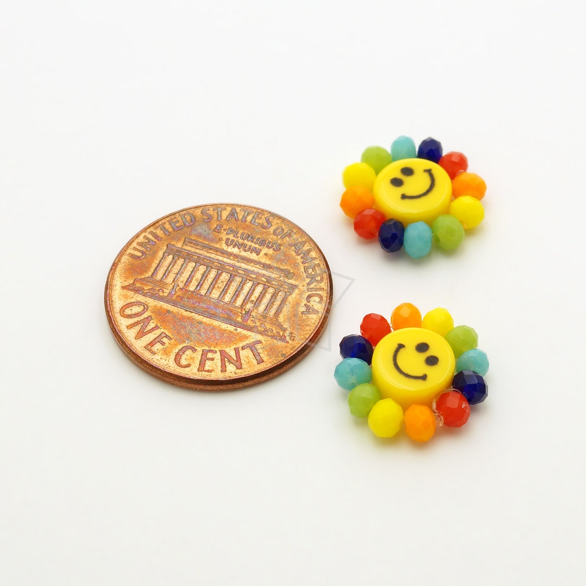 AR081YL / 1 Pcs Handmade Crystal Beads Flower Smiley Face Etsy